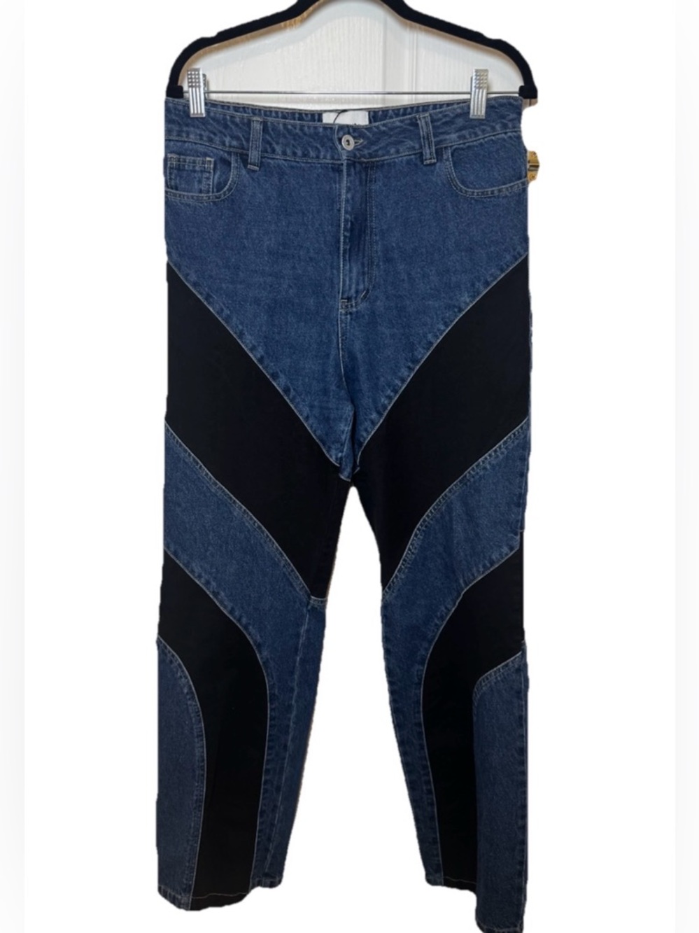 Mandinga Two-Tone Blue and Black Panel Jeans